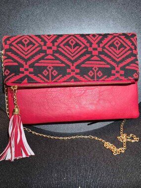 Olivia Miller Aztec Foldover Crossbody Bag Clutch Red/Black NWOT